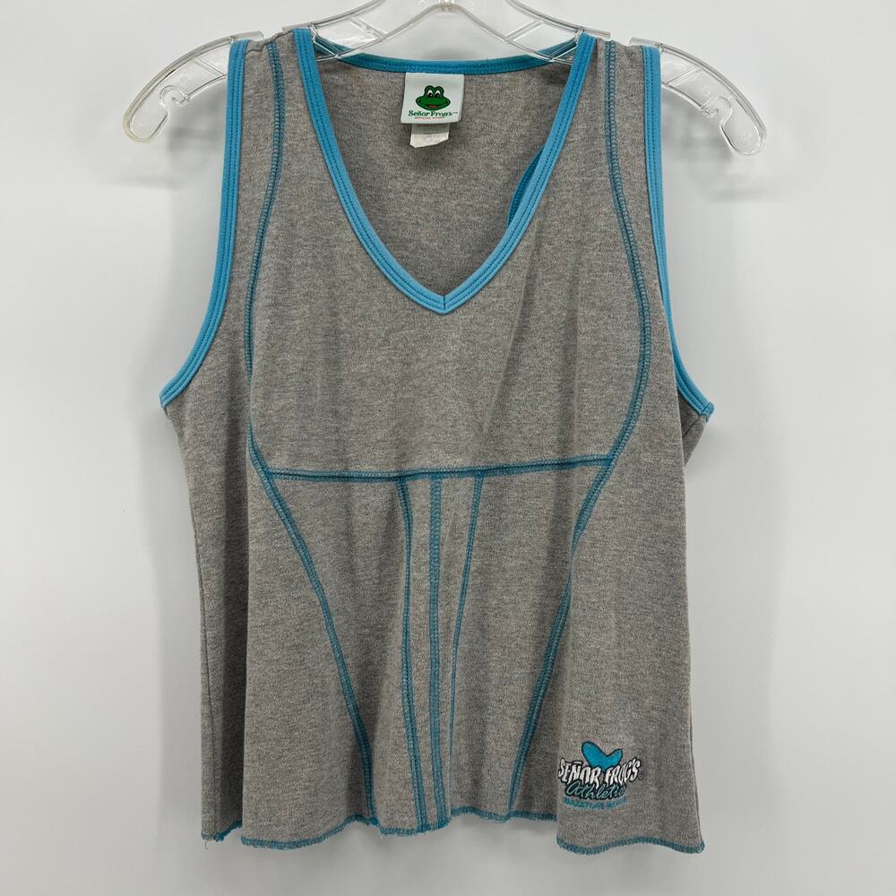 Vintage Athletic Tank Top V Neck Senor Frog Mazatlan Mexico Size Medium Cropped